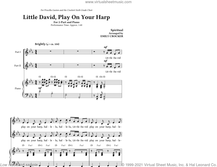 Little David, Play On Your Harp (arr. Emily Crocker) sheet music for choir (2-Part)  and Emily Crocker, intermediate duet
