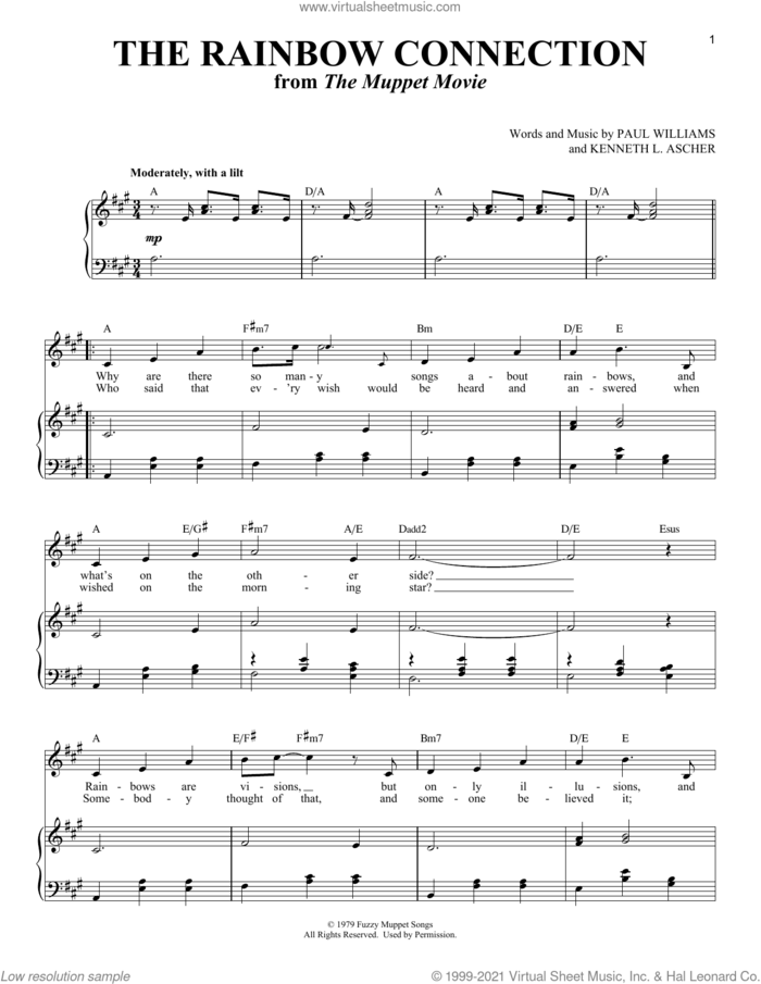 The Rainbow Connection sheet music for voice and piano by Kermit The Frog, Kenneth L. Ascher and Paul Williams, intermediate skill level