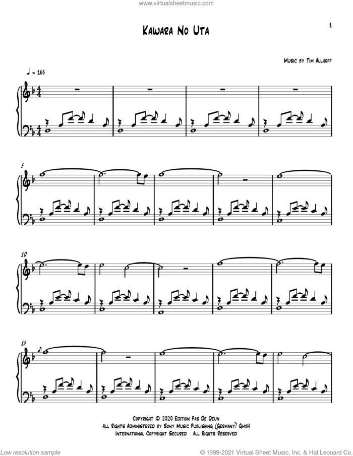 Kawara No Uta sheet music for piano solo by Tim Allhoff, classical score, intermediate skill level