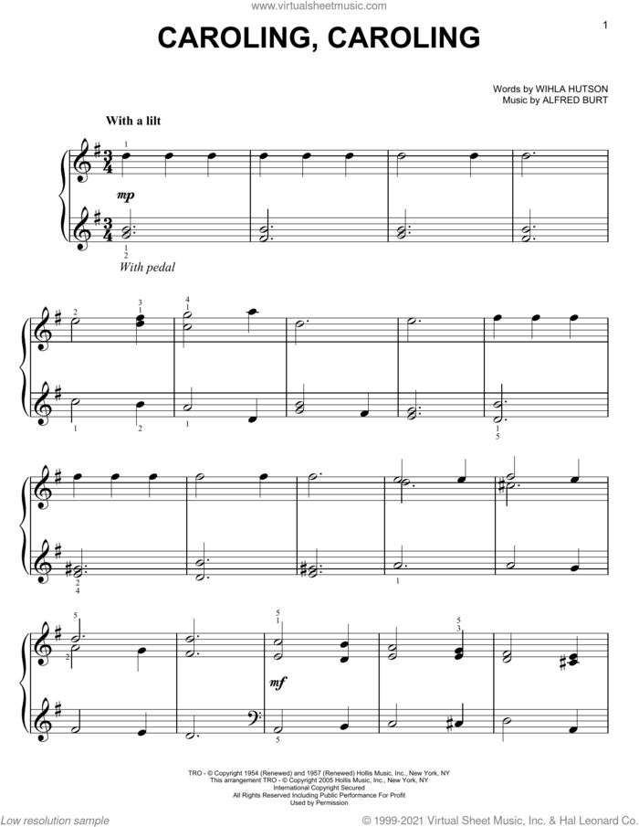 Caroling, Caroling sheet music for voice and other instruments (E-Z Play) by Alfred Burt and Wihla Hutson, easy skill level