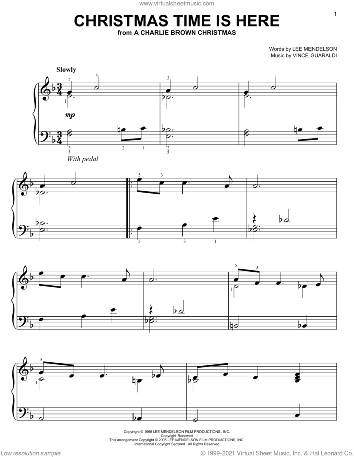 Christmas Time Is Here sheet music for voice and other instruments (E-Z Play) by Vince Guaraldi and Lee Mendelson, easy skill level