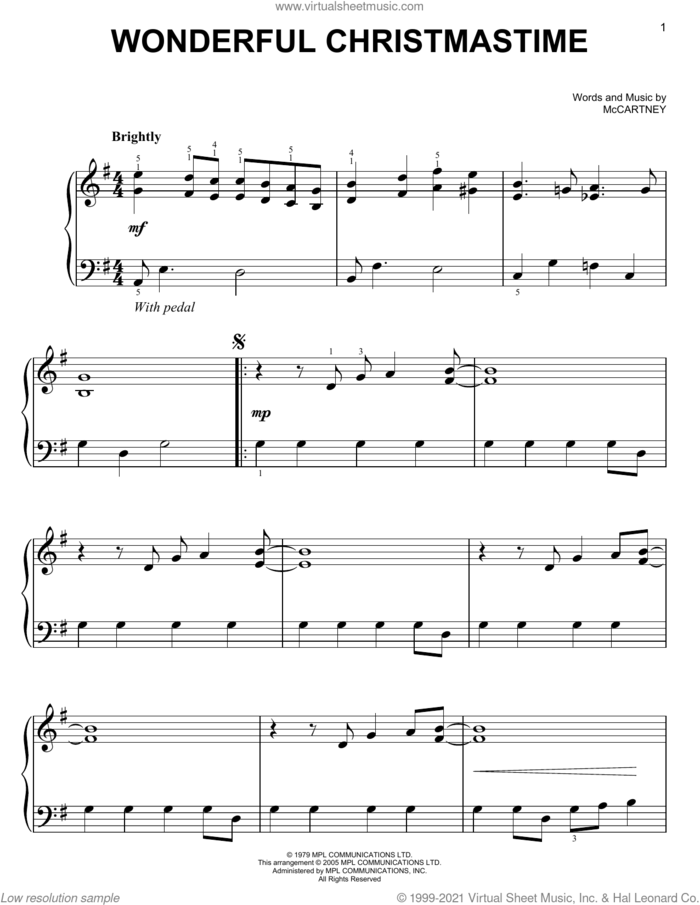 Wonderful Christmastime sheet music for voice and other instruments (E-Z Play) by Paul McCartney, easy skill level