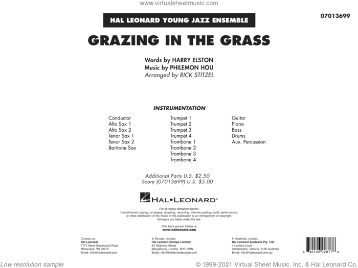 Grazing in the Grass (arr. Rick Stitzel) (COMPLETE) sheet music for jazz band by Rick Stitzel, Harry Elston, Hugh Masekela, Philemon Hou and The Friends Of Distinction, intermediate skill level