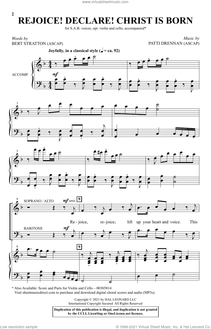 Rejoice! Declare! Christ Is Born sheet music for choir (SAB: soprano, alto, bass) by Patti Drennan and Bert Stratton and Patti Drennan and Bert Stratton, intermediate skill level