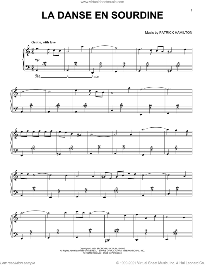 La Danse En Sourdine sheet music for piano solo by Patrick Hamilton, classical score, intermediate skill level