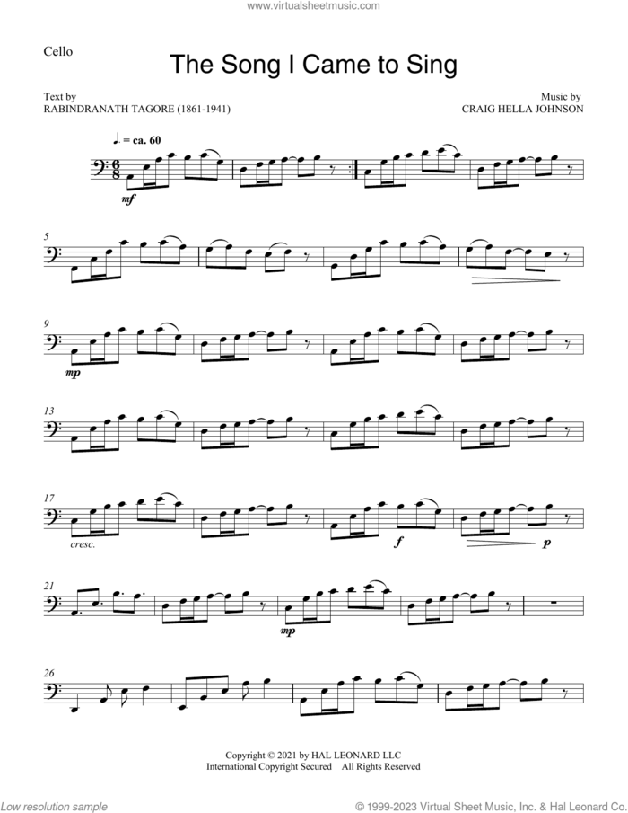 The Song I Came To Sing sheet music for orchestra/band (cello) by Craig Hella Johnson, intermediate skill level