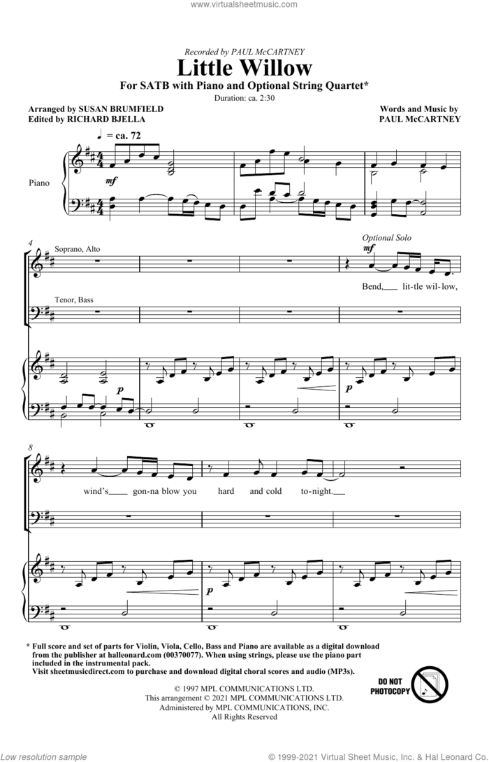 Little Willow (arr. Susan Brumfield) sheet music for choir (SATB: soprano, alto, tenor, bass) by Paul McCartney and Susan Brumfield, intermediate skill level
