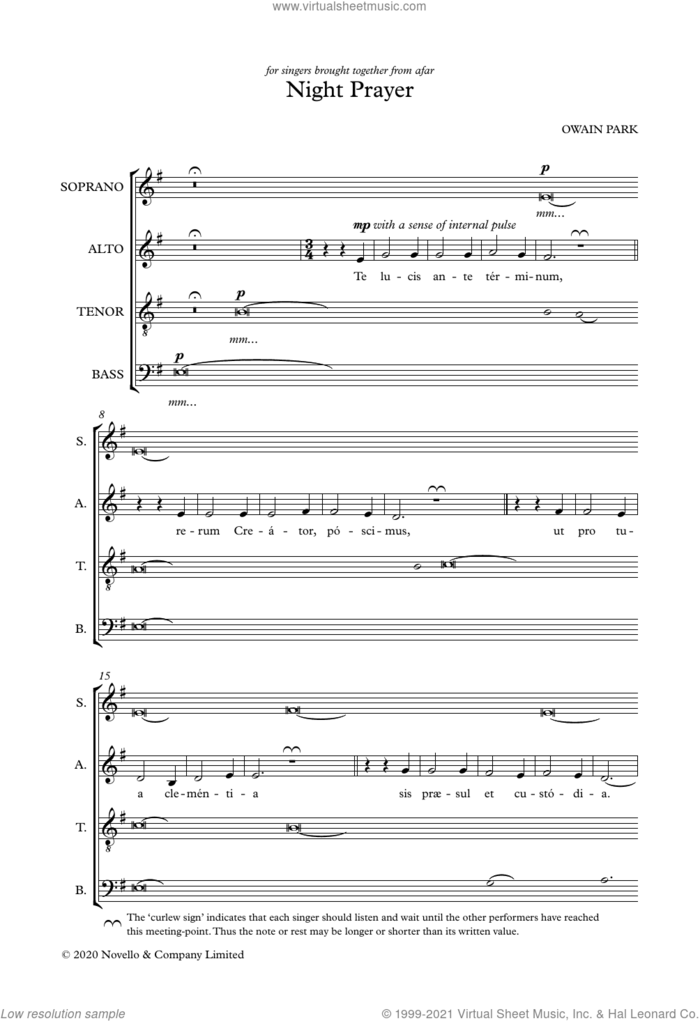 Night Prayer sheet music for choir (SATB: soprano, alto, tenor, bass) by Owain Park, intermediate skill level