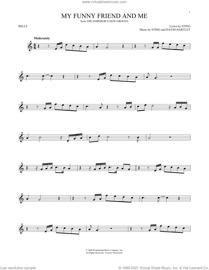 My Funny Friend And Me (from The Emperor's New Groove) sheet music for Hand Bells Solo (bell solo) by Sting and David Hartley, intermediate Hand Bells Solo (bell)
