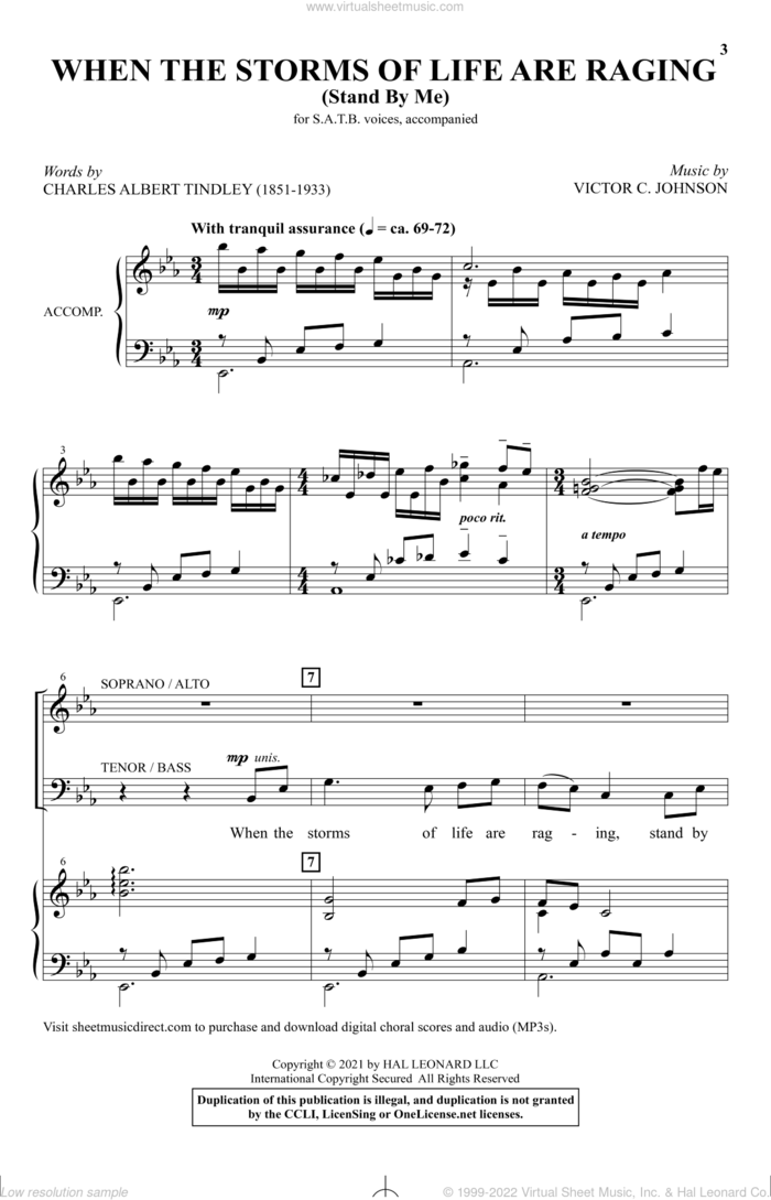 When The Storms Of Life Are Raging (Stand By Me) sheet music for choir (SATB: soprano, alto, tenor, bass) by Victor Johnson and Charles Albert Tindley, intermediate skill level