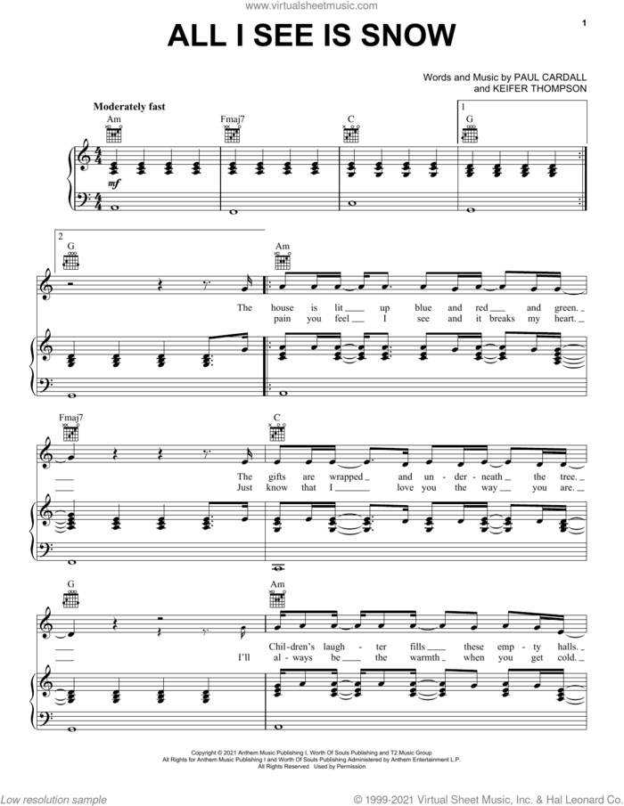 All I See Is Snow sheet music for voice, piano or guitar by Paul Cardall and Thompson Square, Keifer Thompson and Paul Cardall, intermediate skill level