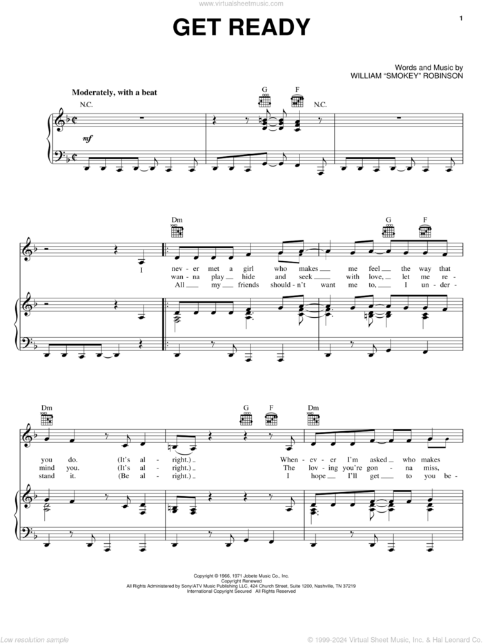 Get Ready sheet music for voice, piano or guitar by Rare Earth and The Temptations, intermediate skill level