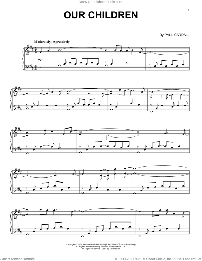 Our Children sheet music for piano solo by Paul Cardall, intermediate skill level