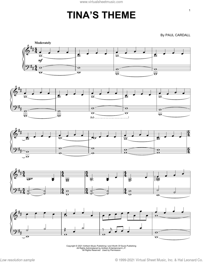 Tina's Theme sheet music for piano solo by Paul Cardall, intermediate skill level