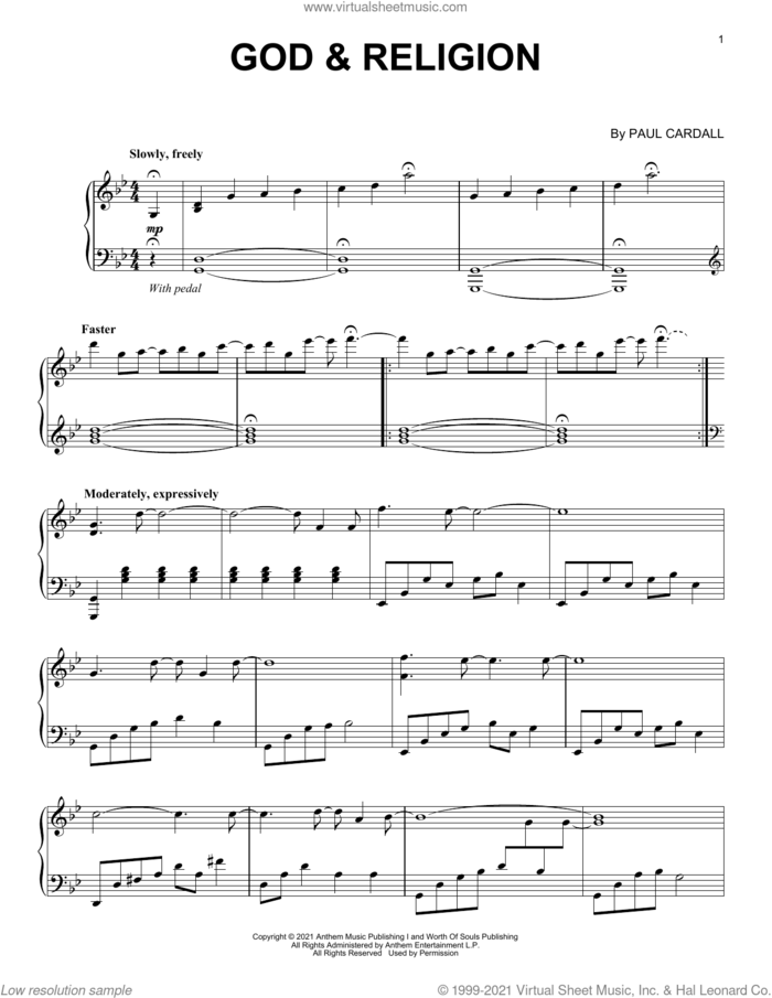 God and Religion sheet music for piano solo by Paul Cardall, intermediate skill level