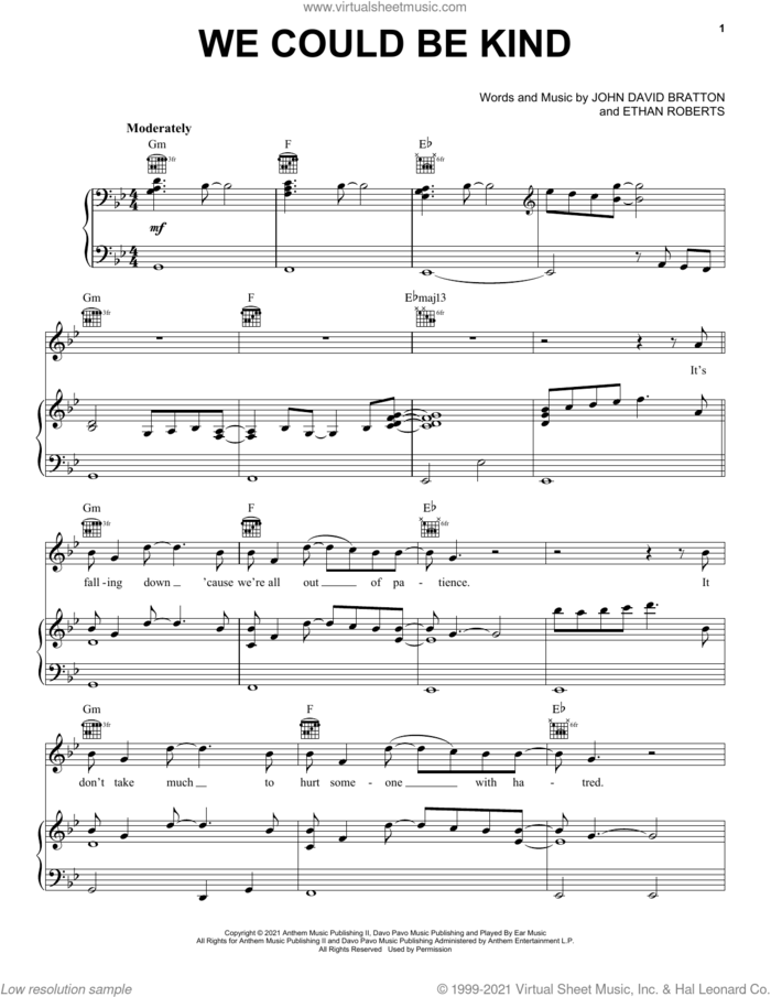 We Could Be Kind sheet music for voice, piano or guitar by Paul Cardall, Akelee and J Daniel, Paul Cardall, Ethan Roberts and John David Bratton, intermediate skill level
