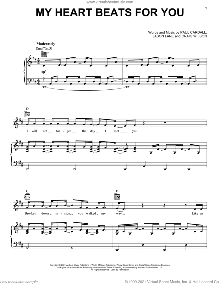 My Heart Beats For You sheet music for voice, piano or guitar by Paul Cardall and David Archuleta, Jason Lane, Paul Cardall and Wilson Craig Douglas, intermediate skill level