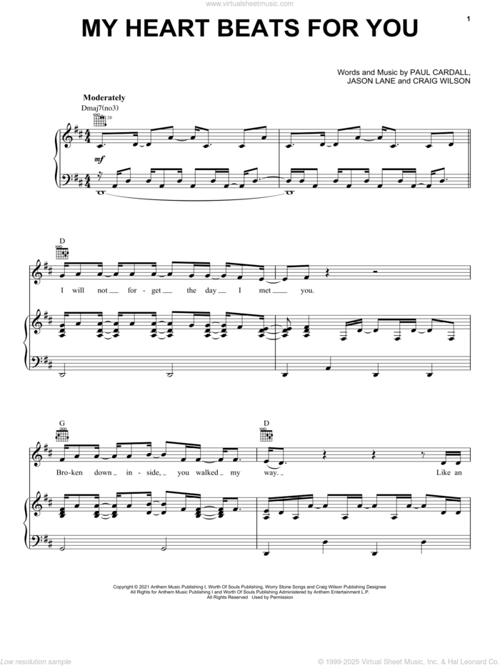 My Heart Beats For You sheet music for voice, piano or guitar by Paul Cardall and David Archuleta, Jason Lane, Paul Cardall and Wilson Craig Douglas, intermediate skill level