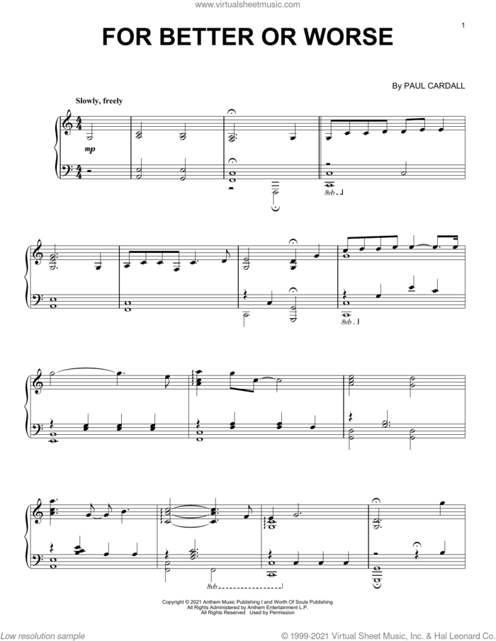For Better Or Worse sheet music for piano solo by Paul Cardall, intermediate skill level