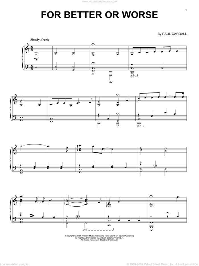 For Better Or Worse sheet music for piano solo by Paul Cardall, intermediate skill level