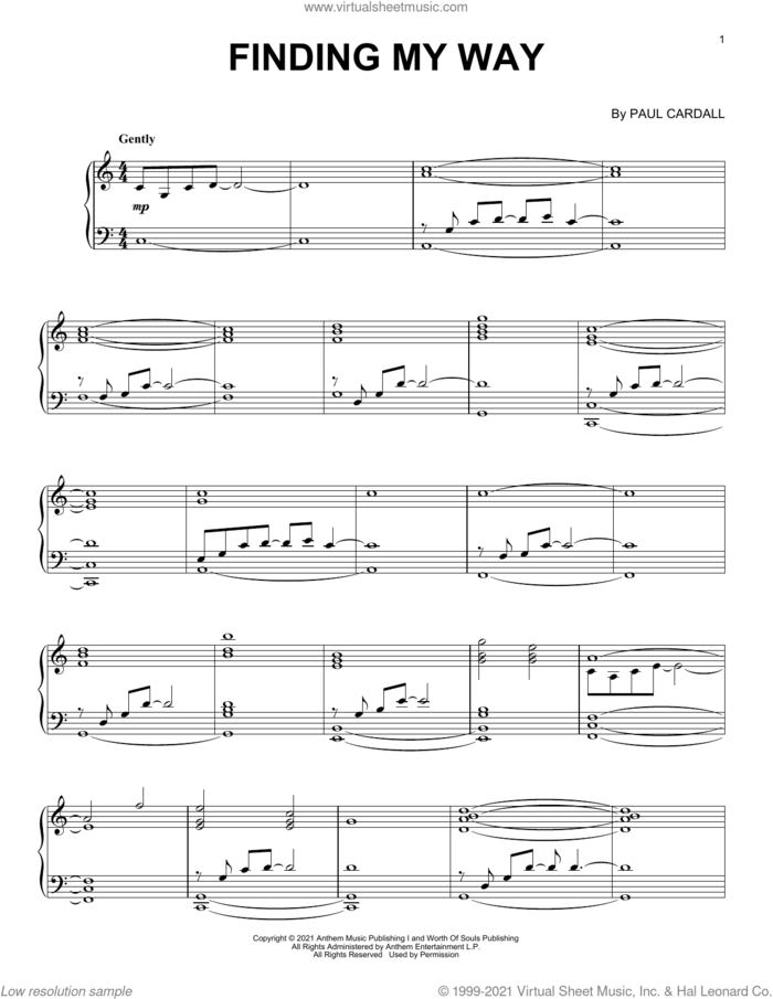 Finding My Way sheet music for piano solo by Paul Cardall, intermediate skill level