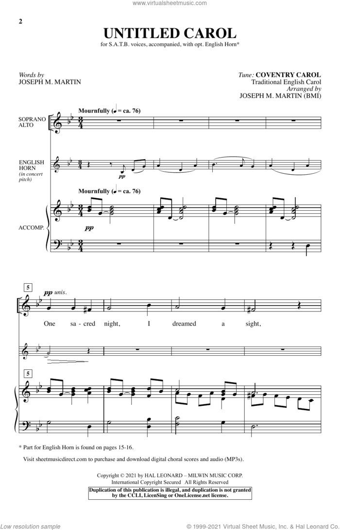 Untitled Carol sheet music for choir (SATB: soprano, alto, tenor, bass) by Joseph M. Martin and Coventry Carol, intermediate skill level