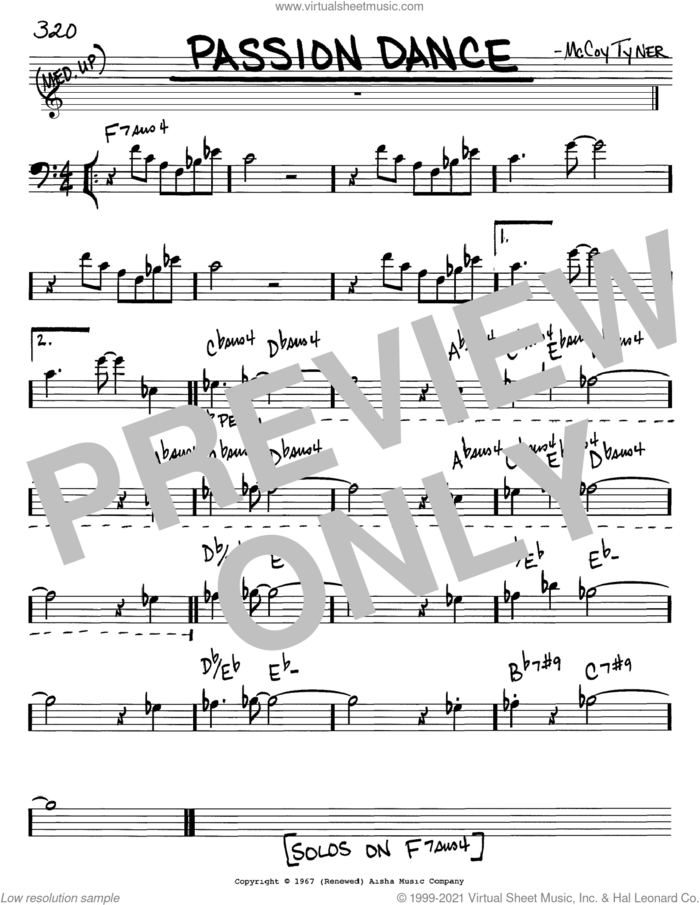 Passion Dance sheet music for voice and other instruments (bass clef) by McCoy Tyner, intermediate skill level