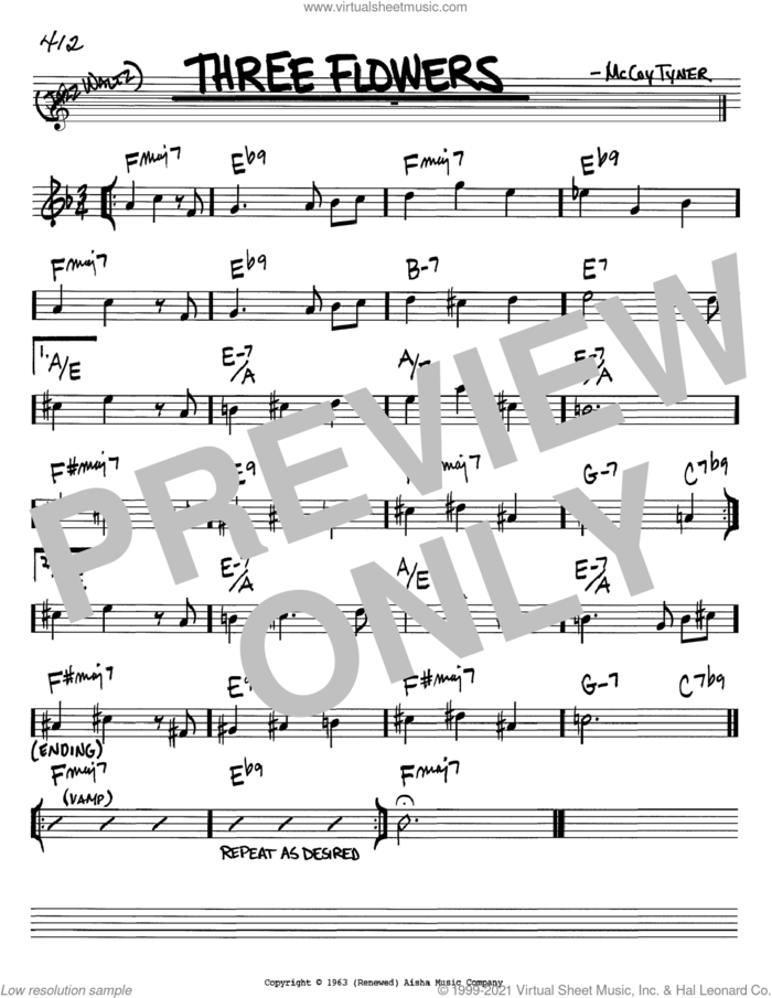 Three Flowers sheet music for voice and other instruments (in Bb) by McCoy Tyner, intermediate skill level