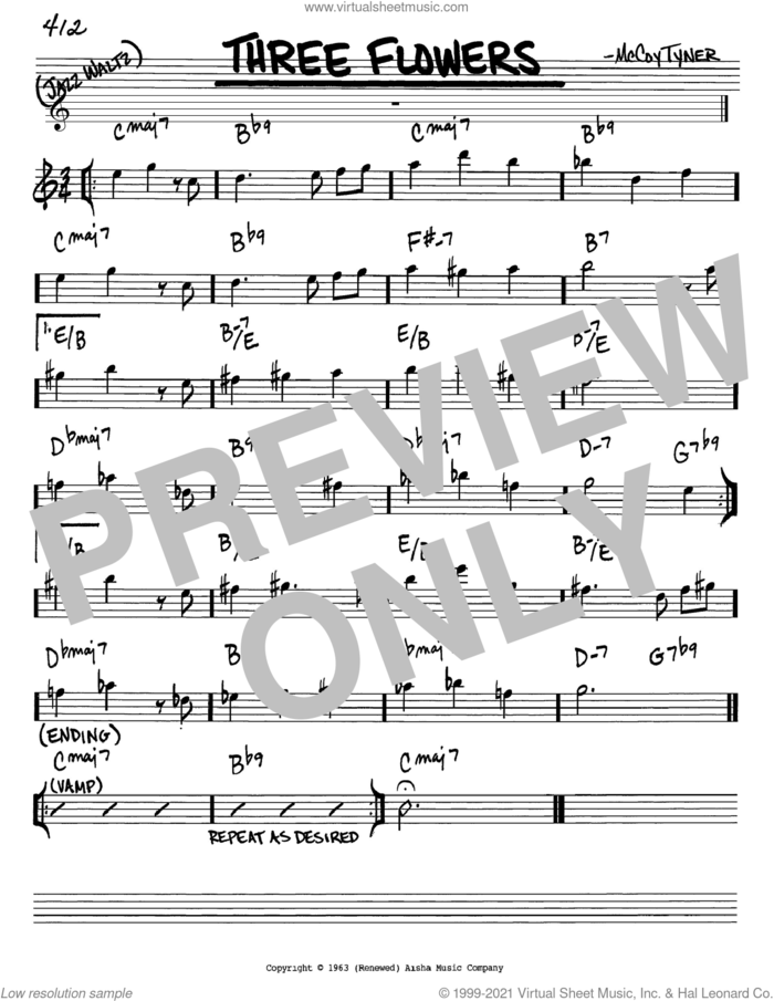 Three Flowers sheet music for voice and other instruments (in Eb) by McCoy Tyner, intermediate skill level