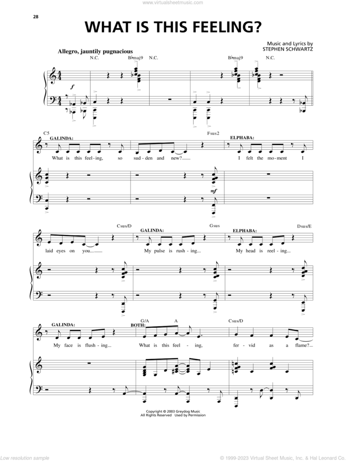 What Is This Feeling? (from Wicked) sheet music for voice and piano by Stephen Schwartz and Richard Walters, intermediate skill level