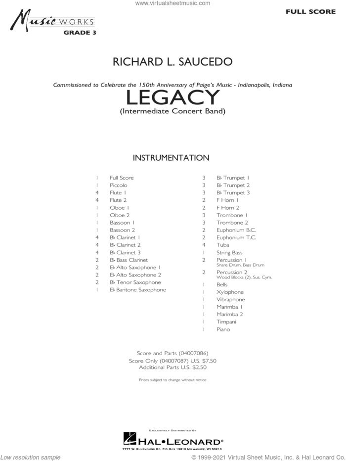 Legacy (Intermediate Version) (COMPLETE) sheet music for concert band by Richard L. Saucedo, intermediate skill level