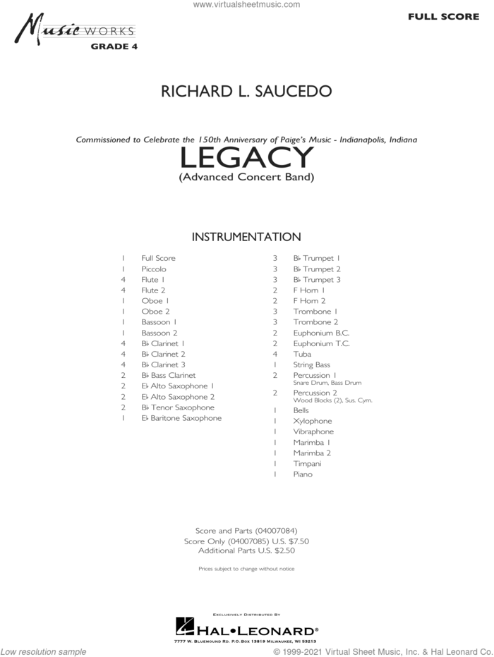 Legacy (Advanced Version) (COMPLETE) sheet music for concert band by Richard L. Saucedo, intermediate skill level