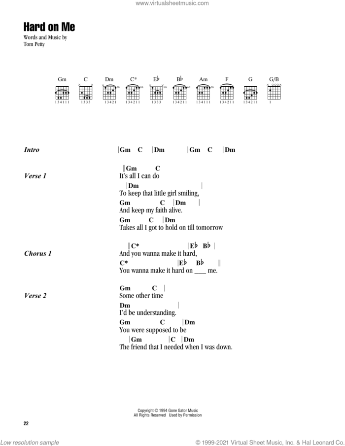 Hard On Me sheet music for guitar (chords) by Tom Petty, intermediate skill level