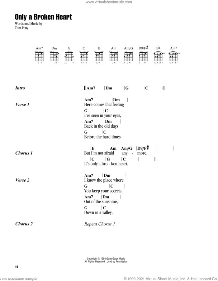 Only A Broken Heart sheet music for guitar (chords) by Tom Petty, intermediate skill level