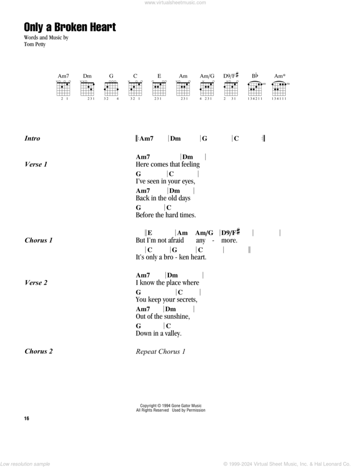 Only A Broken Heart sheet music for guitar (chords) by Tom Petty, intermediate skill level