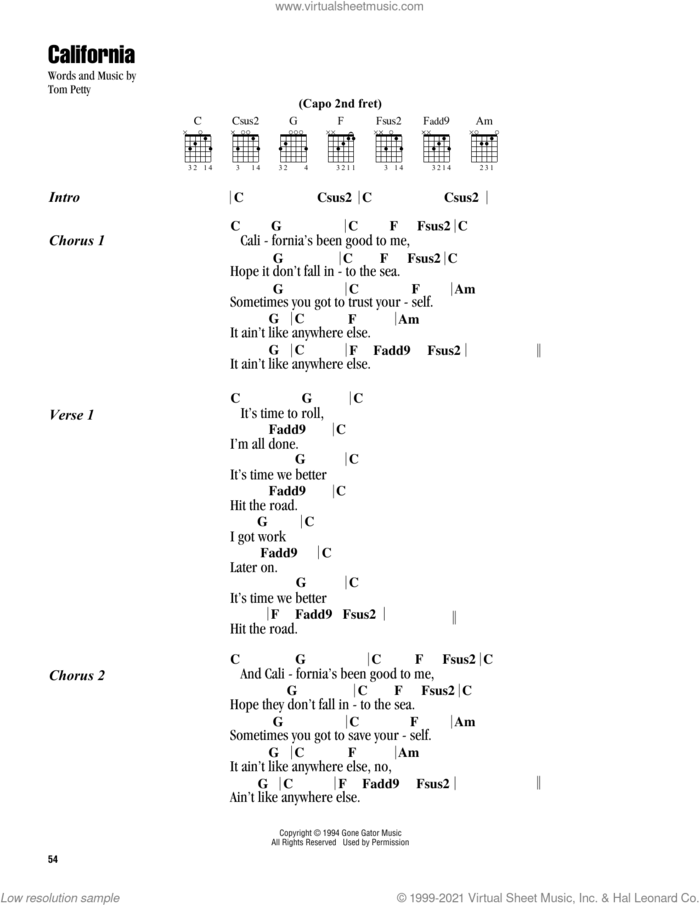 California sheet music for guitar (chords) by Tom Petty, intermediate skill level
