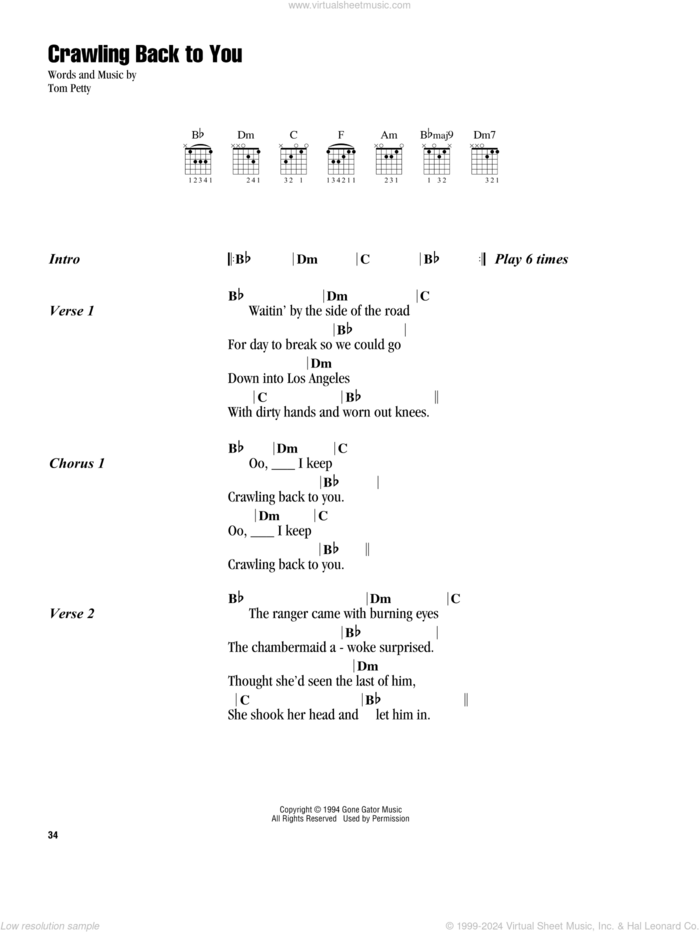 Crawling Back To You sheet music for guitar (chords) by Tom Petty, intermediate skill level