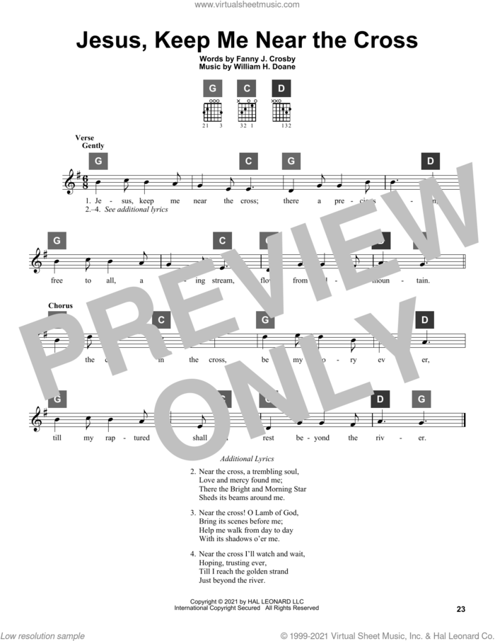 Jesus, Keep Me Near The Cross sheet music for guitar solo (ChordBuddy system) by Fanny J. Crosby and William H. Doane, intermediate guitar (ChordBuddy system)