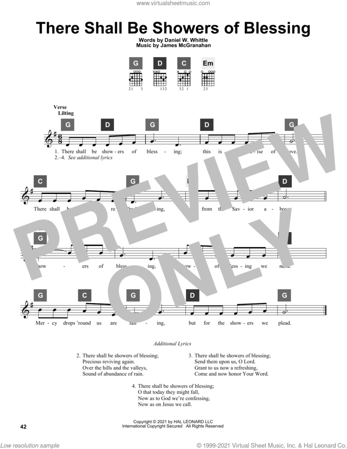 There Shall Be Showers Of Blessing sheet music for guitar solo (ChordBuddy system) by James McGranahan, Daniel W. Whittle and Ezekiel 34:26, intermediate guitar (ChordBuddy system)