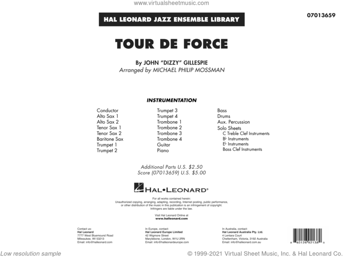 Tour De Force (arr. Michael Philip Mossman) (COMPLETE) sheet music for jazz band by Dizzy Gillespie and Michael Philip Mossman, intermediate skill level