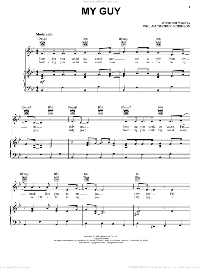 My Guy sheet music for voice, piano or guitar by Mary Wells, intermediate skill level
