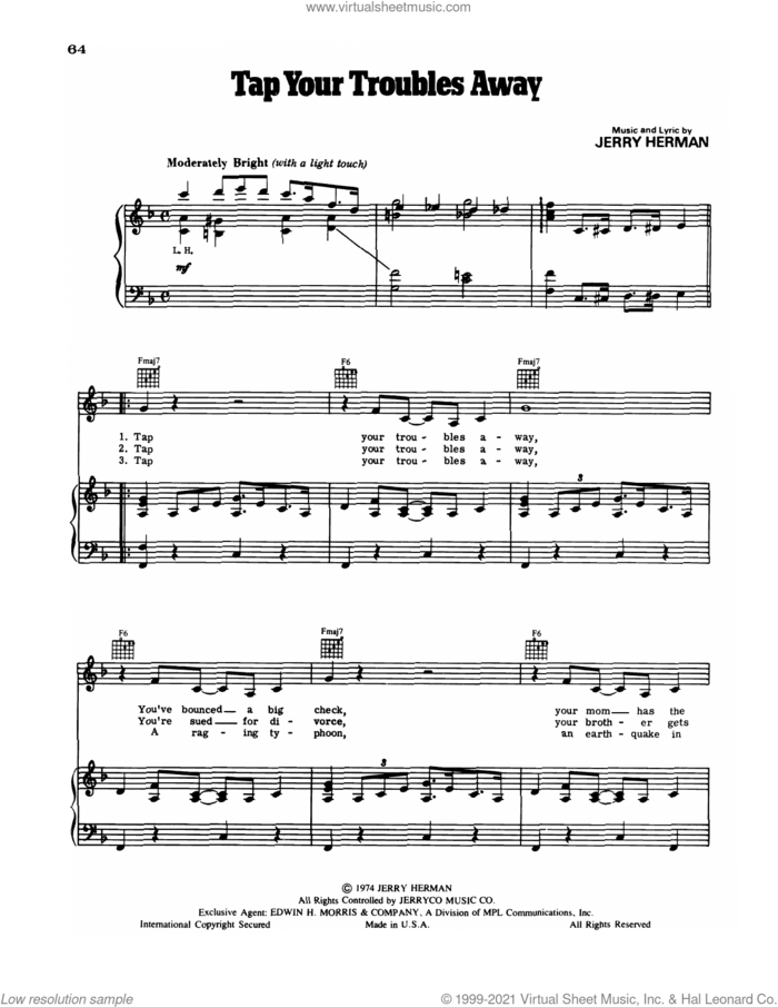 Tap Your Troubles Away (from Mack and Mabel) sheet music for voice and piano by Jerry Herman, intermediate skill level