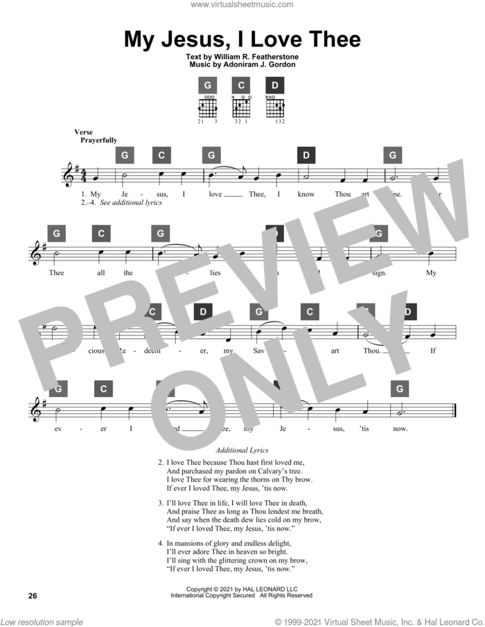 My Jesus, I Love Thee sheet music for guitar solo (ChordBuddy system) by William R. Featherstone and Adoniram J. Gordon, intermediate guitar (ChordBuddy system)