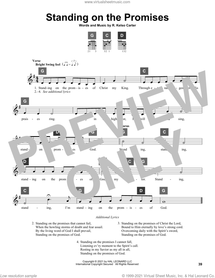 Standing On The Promises sheet music for guitar solo (ChordBuddy system) by R. Kelso Carter and Travis Perry, intermediate guitar (ChordBuddy system)