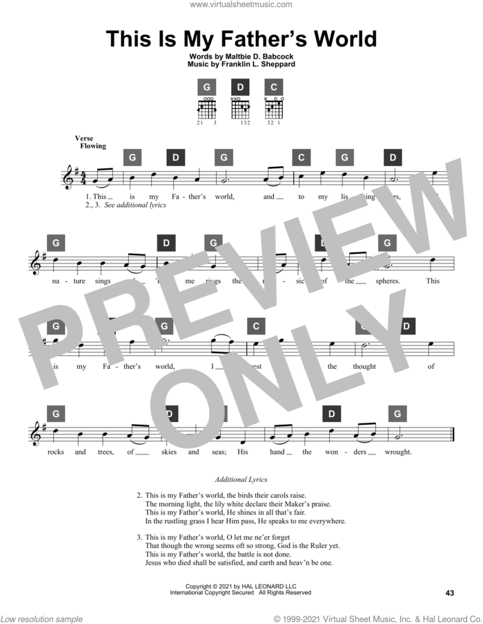 This Is My Father's World sheet music for guitar solo (ChordBuddy system) by Maltbie D. Babcock, Travis Perry and Franklin L. Sheppard, intermediate guitar (ChordBuddy system)