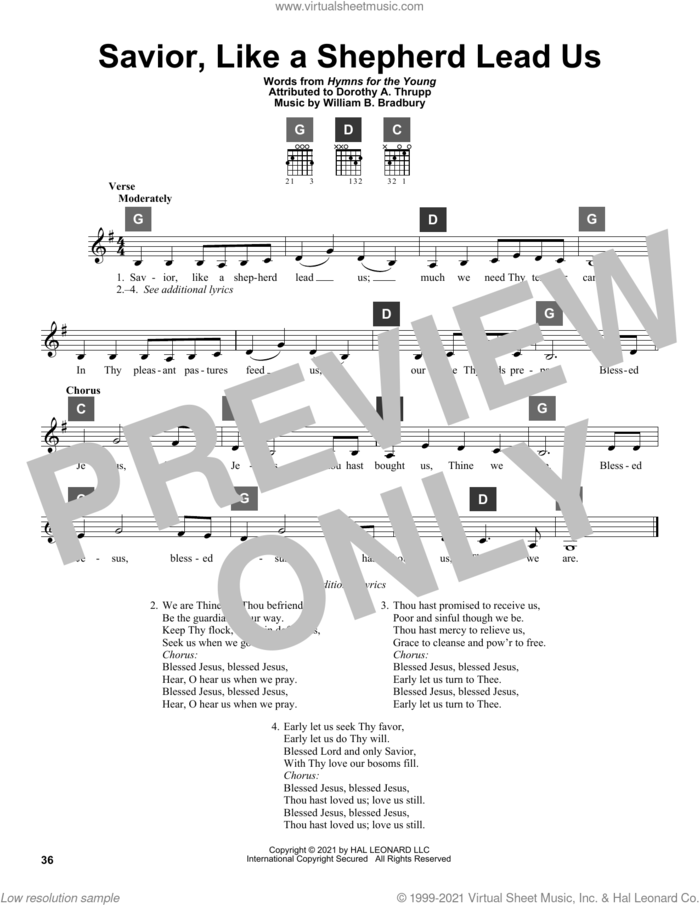 Savior, Like A Shepherd Lead Us sheet music for guitar solo (ChordBuddy system) by William B. Bradbury, Travis Perry, Dorothy A. Thrupp and Hymns For The Young, intermediate guitar (ChordBuddy system)