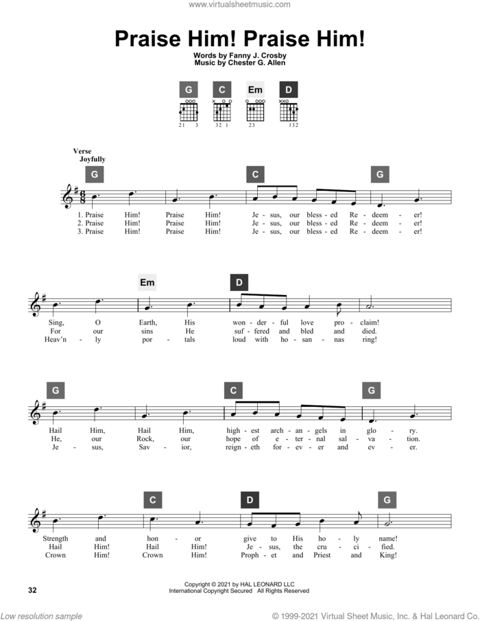 Praise Him! Praise Him! sheet music for guitar solo (ChordBuddy system) by Fanny J. Crosby, Travis Perry and Chester G. Allen, intermediate guitar (ChordBuddy system)