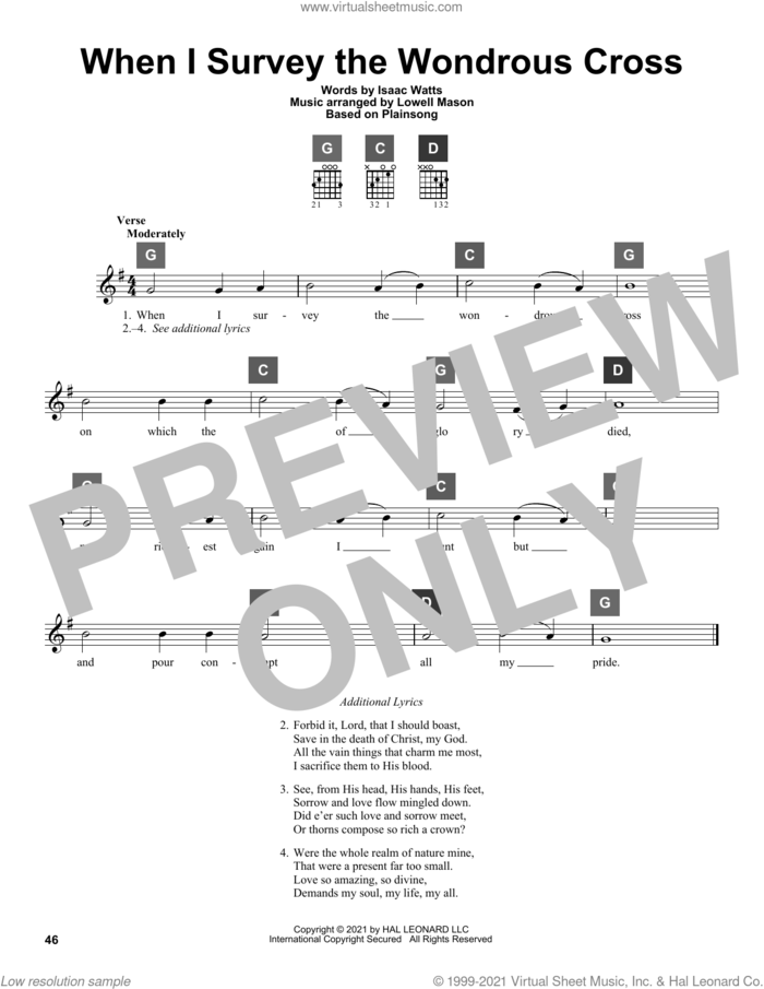 When I Survey The Wondrous Cross sheet music for guitar solo (ChordBuddy system) by Isaac Watts, Travis Perry, Lowell Mason and Miscellaneous, intermediate guitar (ChordBuddy system)