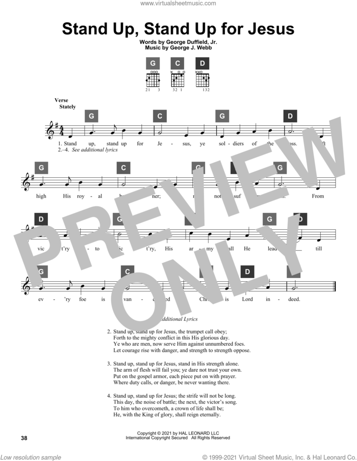 Stand Up, Stand Up For Jesus sheet music for guitar solo (ChordBuddy system) by George Webb, Travis Perry and George Duffield, Jr., intermediate guitar (ChordBuddy system)