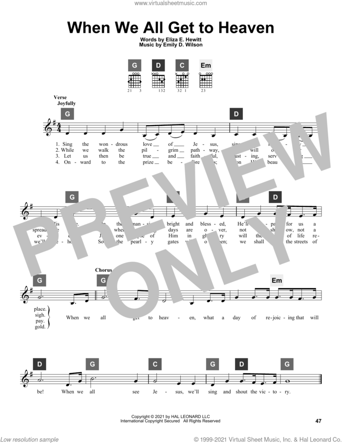 When We All Get To Heaven sheet music for guitar solo (ChordBuddy system) by Emily D. Wilson, Travis Perry and Eliza E. Hewitt, intermediate guitar (ChordBuddy system)